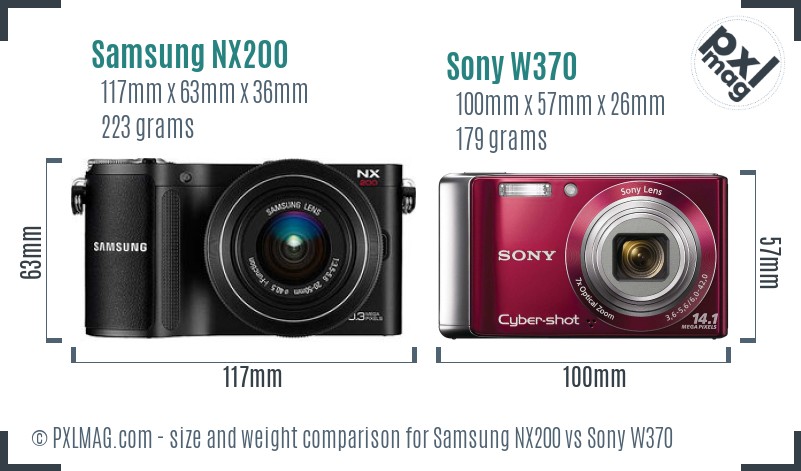 Samsung NX200 vs Sony W370 size comparison
