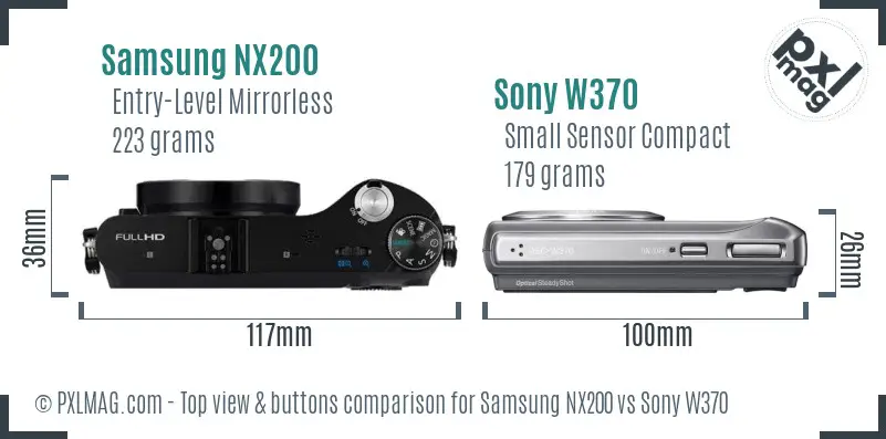 Samsung NX200 vs Sony W370 top view buttons comparison
