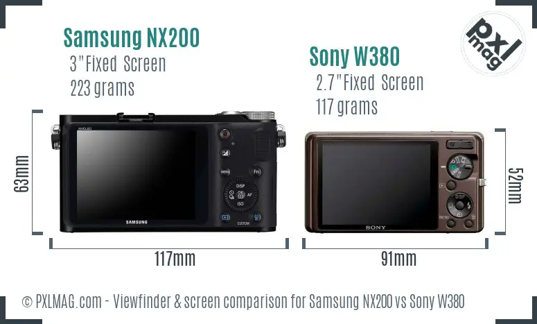 Samsung NX200 vs Sony W380 Screen and Viewfinder comparison