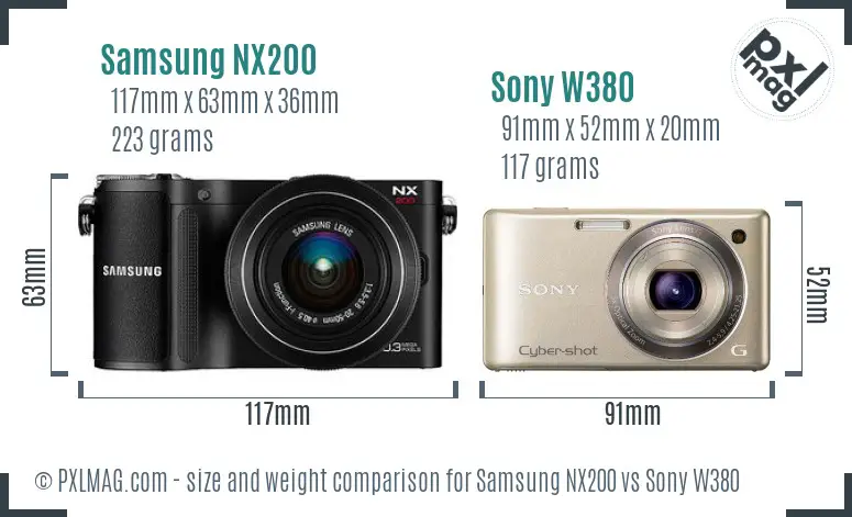 Samsung NX200 vs Sony W380 size comparison