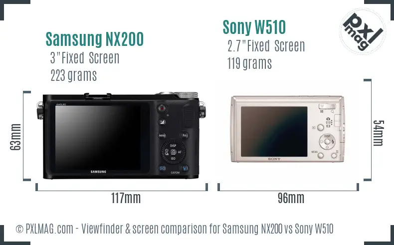 Samsung NX200 vs Sony W510 Screen and Viewfinder comparison