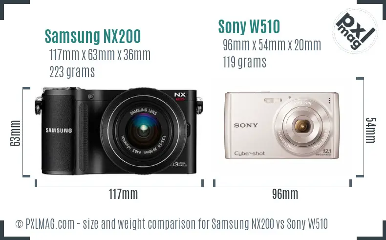 Samsung NX200 vs Sony W510 size comparison