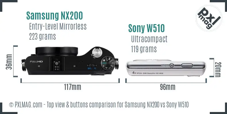 Samsung NX200 vs Sony W510 top view buttons comparison