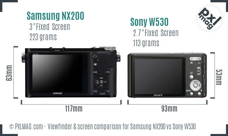 Samsung NX200 vs Sony W530 Screen and Viewfinder comparison