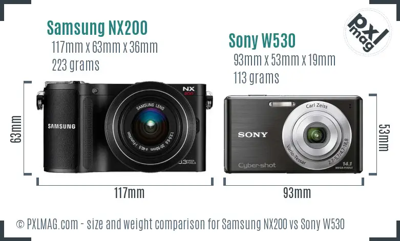 Samsung NX200 vs Sony W530 size comparison