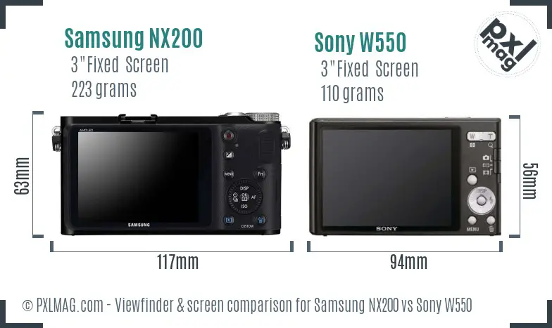 Samsung NX200 vs Sony W550 Screen and Viewfinder comparison