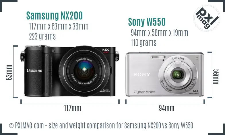 Samsung NX200 vs Sony W550 size comparison