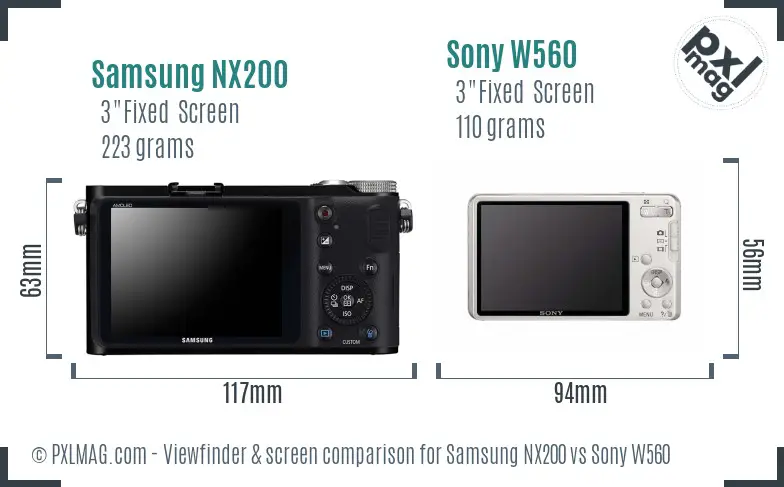 Samsung NX200 vs Sony W560 Screen and Viewfinder comparison