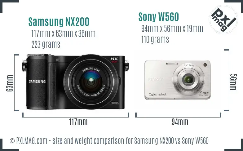 Samsung NX200 vs Sony W560 size comparison
