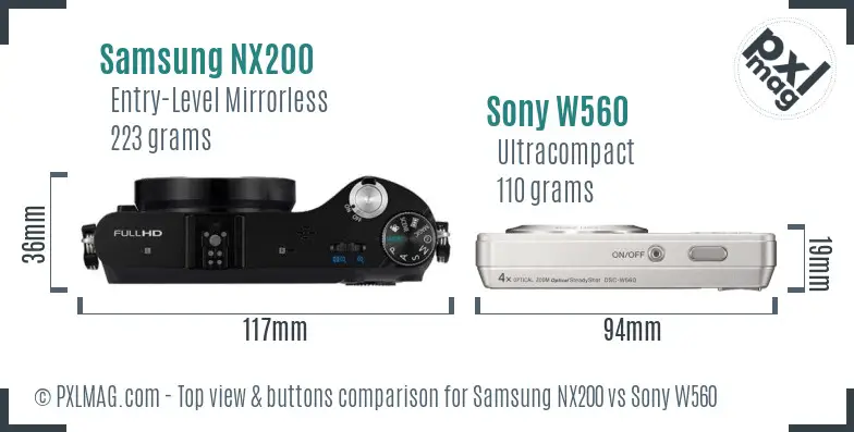 Samsung NX200 vs Sony W560 top view buttons comparison