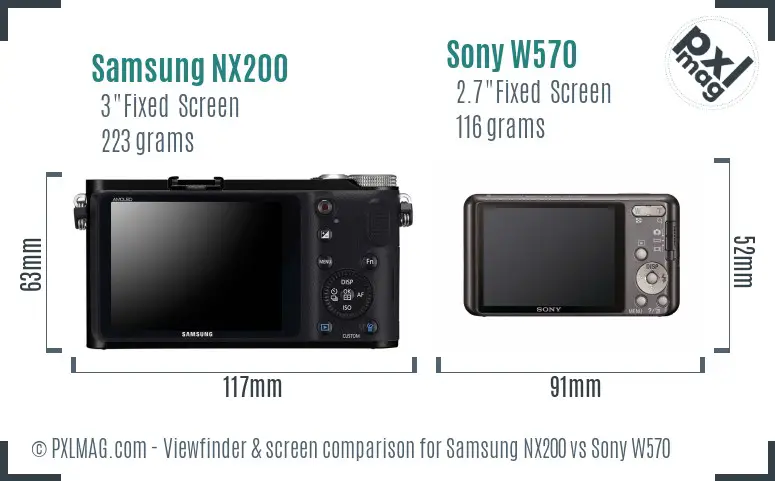 Samsung NX200 vs Sony W570 Screen and Viewfinder comparison