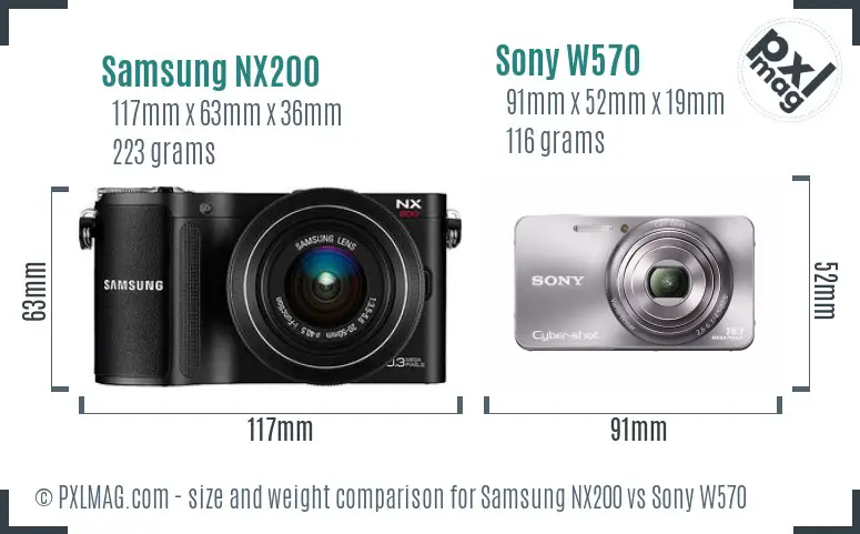 Samsung NX200 vs Sony W570 size comparison