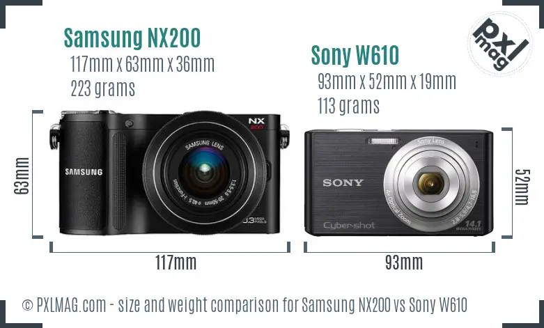 Samsung NX200 vs Sony W610 size comparison
