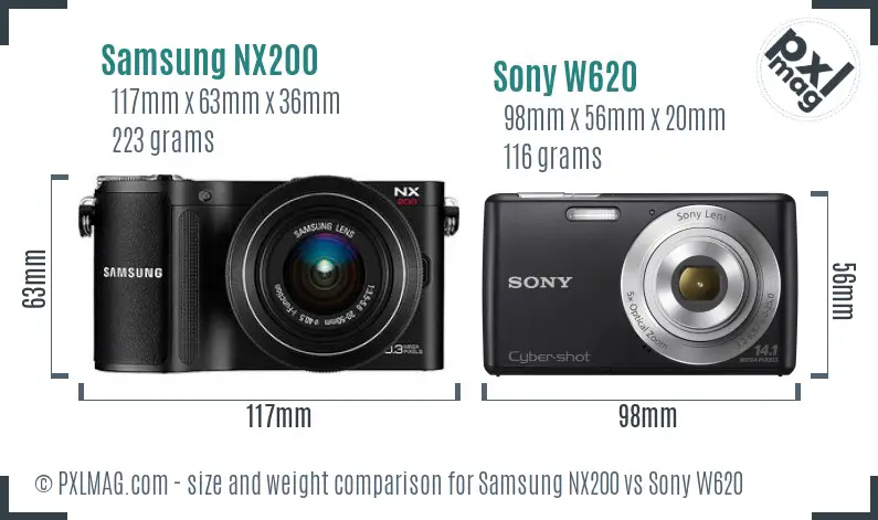 Samsung NX200 vs Sony W620 size comparison