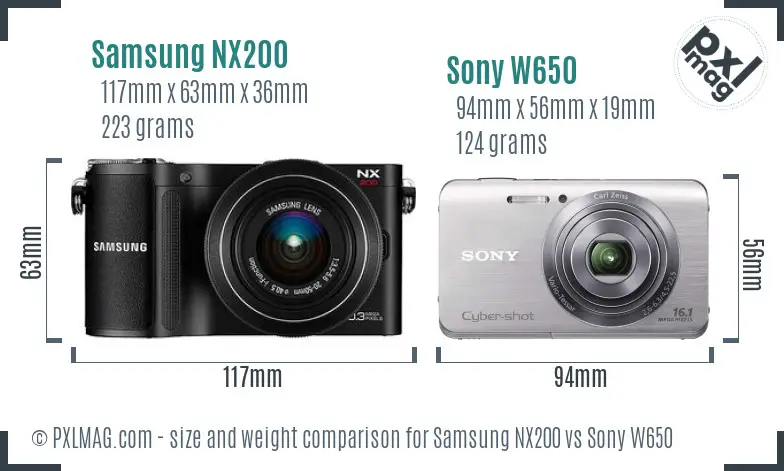 Samsung NX200 vs Sony W650 size comparison