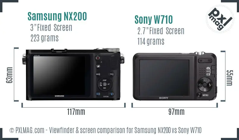 Samsung NX200 vs Sony W710 Screen and Viewfinder comparison