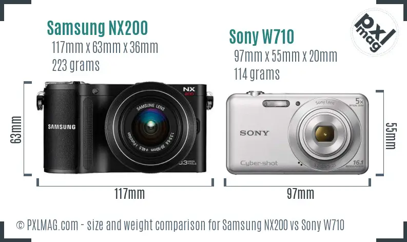 Samsung NX200 vs Sony W710 size comparison