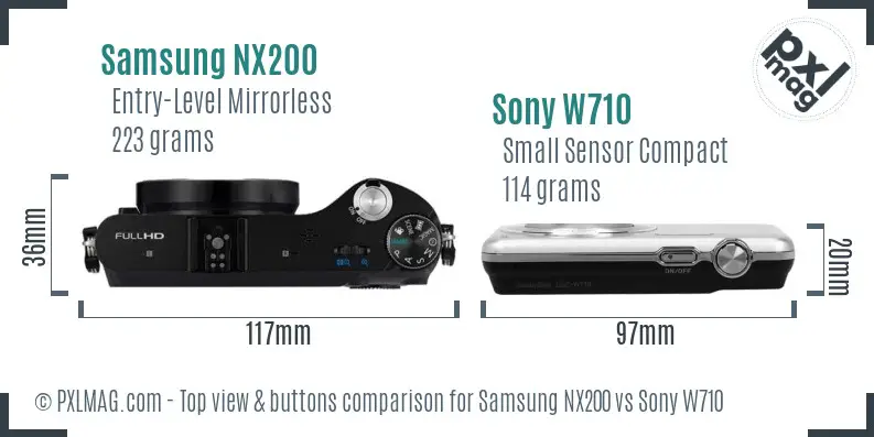 Samsung NX200 vs Sony W710 top view buttons comparison