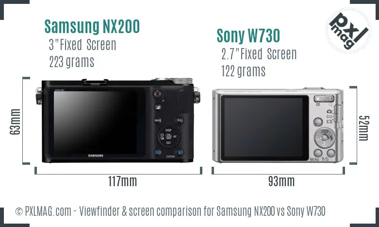 Samsung NX200 vs Sony W730 Screen and Viewfinder comparison