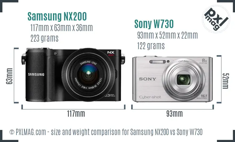 Samsung NX200 vs Sony W730 size comparison