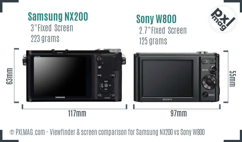 Samsung NX200 vs Sony W800 Screen and Viewfinder comparison