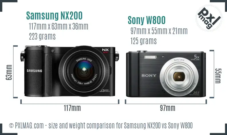 Samsung NX200 vs Sony W800 size comparison