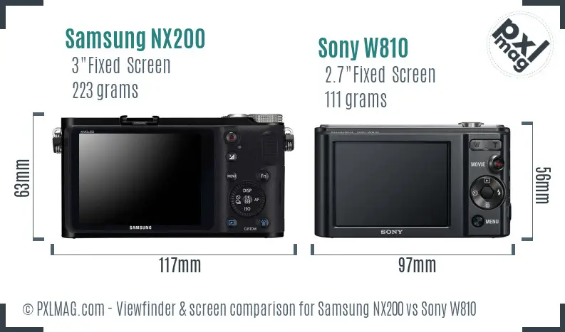 Samsung NX200 vs Sony W810 Screen and Viewfinder comparison