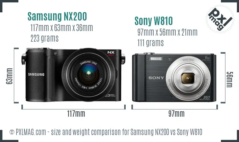 Samsung NX200 vs Sony W810 size comparison