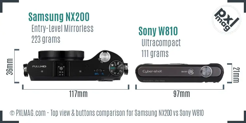 Samsung NX200 vs Sony W810 top view buttons comparison