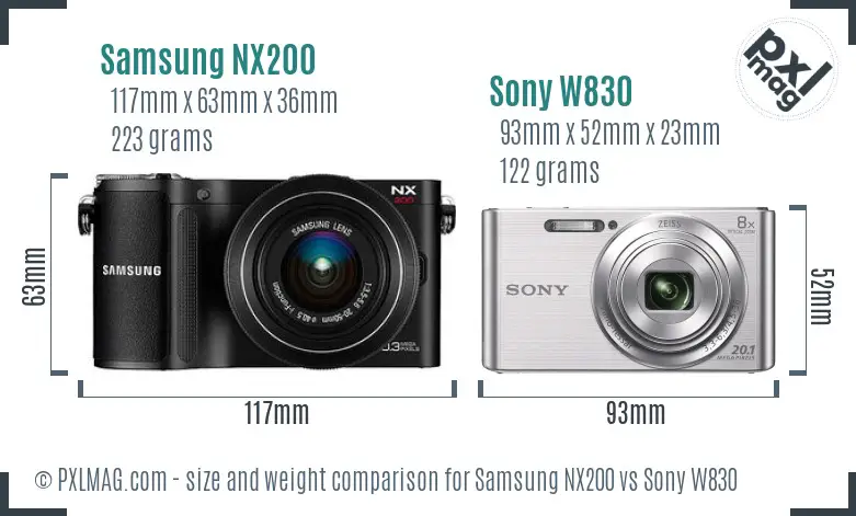 Samsung NX200 vs Sony W830 size comparison
