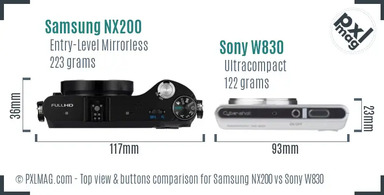 Samsung NX200 vs Sony W830 top view buttons comparison