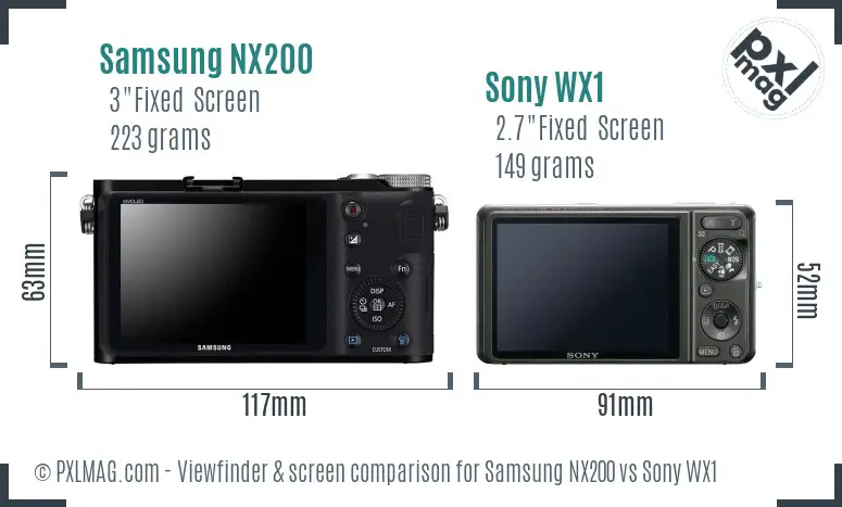 Samsung NX200 vs Sony WX1 Screen and Viewfinder comparison