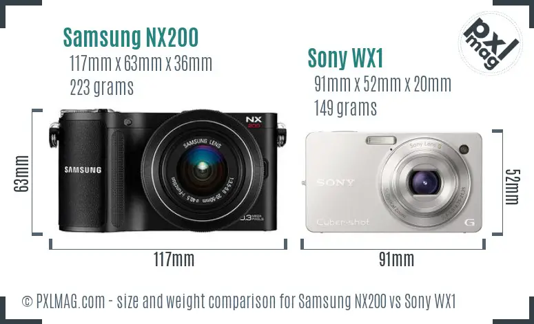 Samsung NX200 vs Sony WX1 size comparison