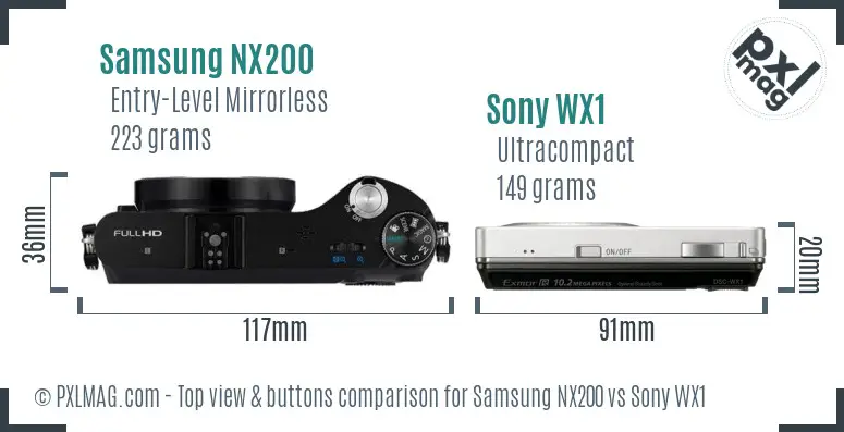 Samsung NX200 vs Sony WX1 top view buttons comparison