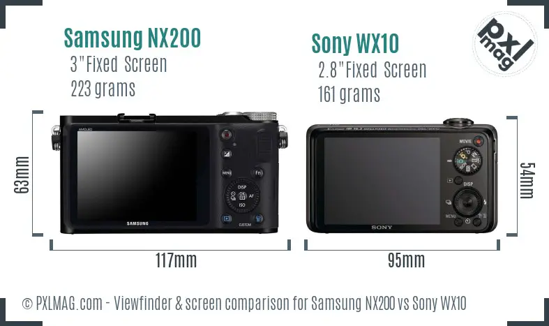 Samsung NX200 vs Sony WX10 Screen and Viewfinder comparison
