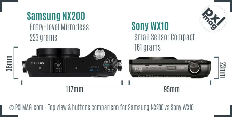 Samsung NX200 vs Sony WX10 top view buttons comparison