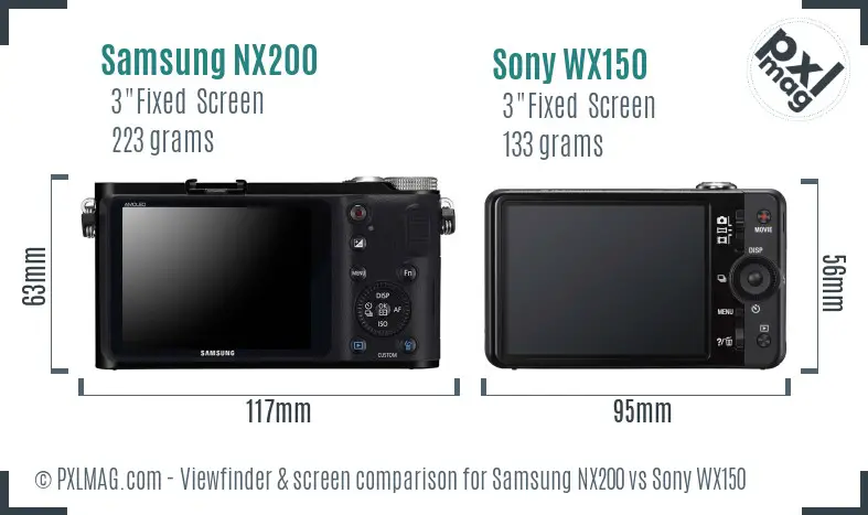 Samsung NX200 vs Sony WX150 Screen and Viewfinder comparison