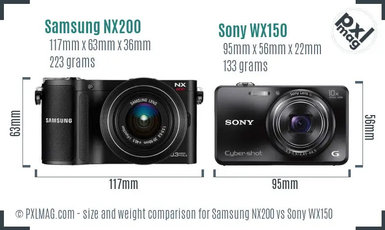 Samsung NX200 vs Sony WX150 size comparison