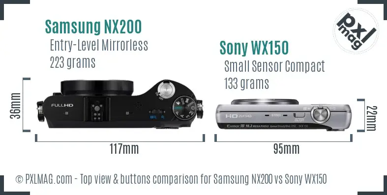 Samsung NX200 vs Sony WX150 top view buttons comparison