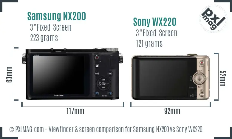 Samsung NX200 vs Sony WX220 Screen and Viewfinder comparison