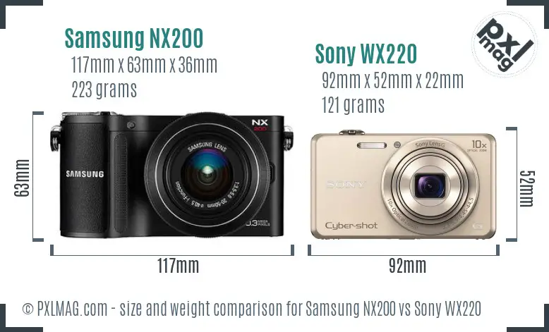 Samsung NX200 vs Sony WX220 size comparison