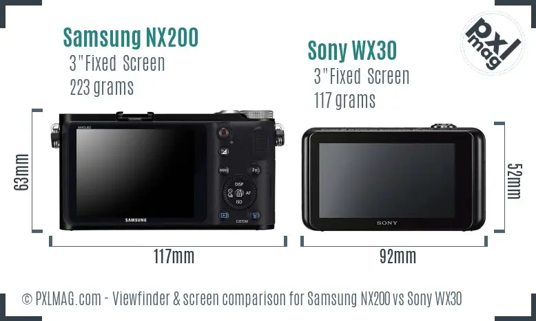 Samsung NX200 vs Sony WX30 Screen and Viewfinder comparison