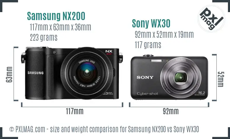 Samsung NX200 vs Sony WX30 size comparison