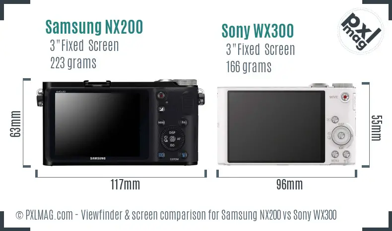 Samsung NX200 vs Sony WX300 Screen and Viewfinder comparison