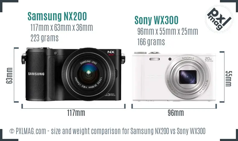 Samsung NX200 vs Sony WX300 size comparison