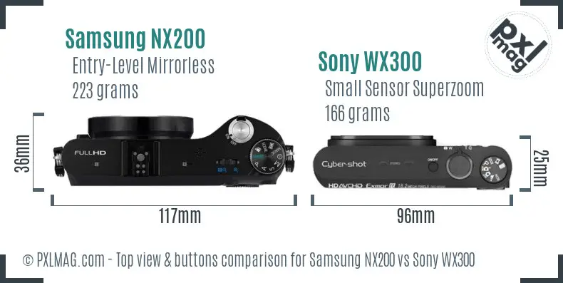 Samsung NX200 vs Sony WX300 top view buttons comparison