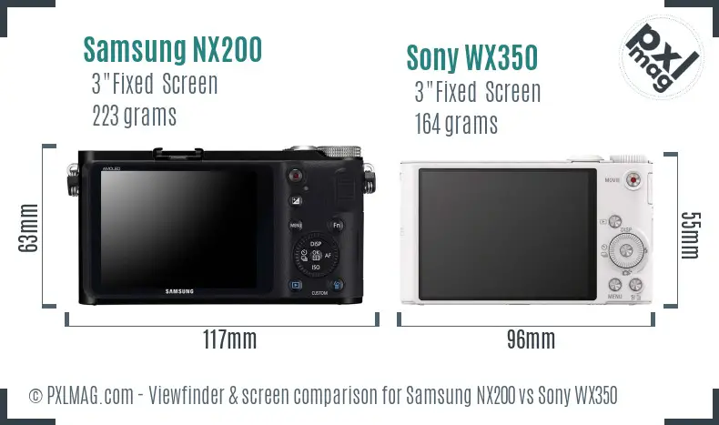Samsung NX200 vs Sony WX350 Screen and Viewfinder comparison