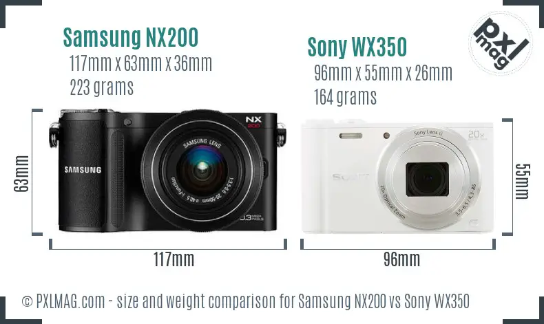 Samsung NX200 vs Sony WX350 size comparison