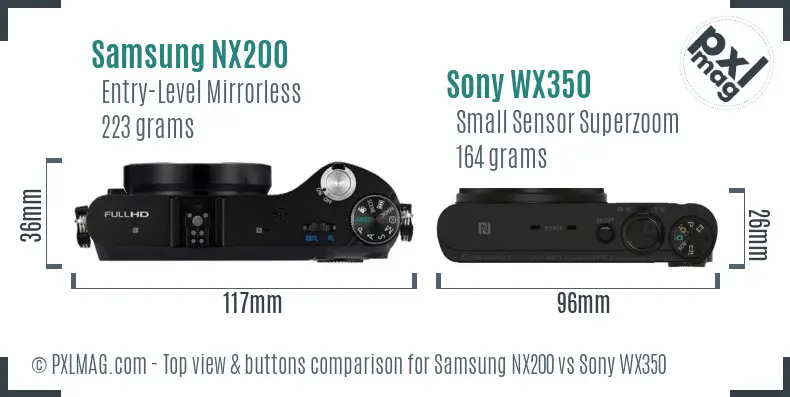 Samsung NX200 vs Sony WX350 top view buttons comparison