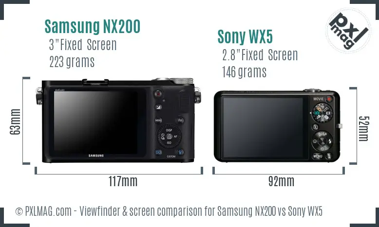 Samsung NX200 vs Sony WX5 Screen and Viewfinder comparison